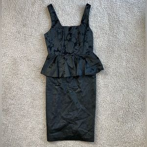 Alice + Olivia Black Velvet Corset Pencil Midi Dress Size 4, Peplum Waist Floral